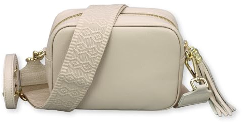 Brise Art KIRA Gold Umhängetasche Echtleder Handgefertigt Crossbody Bag | Damen Schultertasche mit Ledergurt & wahlweise gemustertem Riemen, Echtes Leder, 2 Fächer, Made in Italy