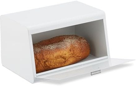 Relaxdays Panera de Acero Inoxidable, Caja de Almacenamiento de Pan, 5 cm, Guardar Bollería, Metal, Blanco, Aluminio, 20,5x34,5x23,5cm
