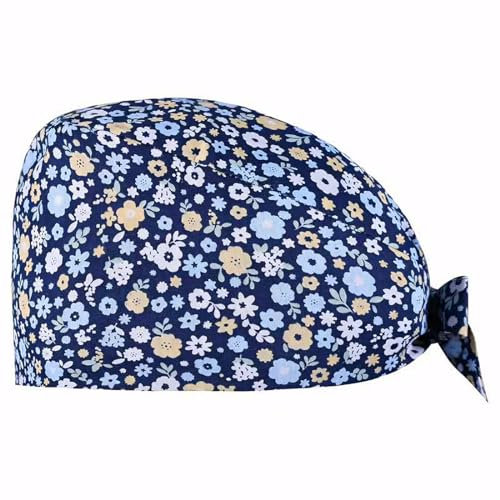 EIHI 1 Stück Op Haube Stoff, Op Hauben Damen, Robin Hat, Op Haube Verstellbar Mit Knopf Arbeitskappe Baumwolldruck Kranken Schwesternkappe Unisex Staubhauben Kappe(Blumen)