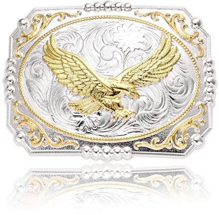 KOORASY Western-Gürtelschnalle für Herren, große Gürtelschnallen, graviert, goldener aufsteigender Adler, große Gürtelschnalle für Cowboy, Rodeo