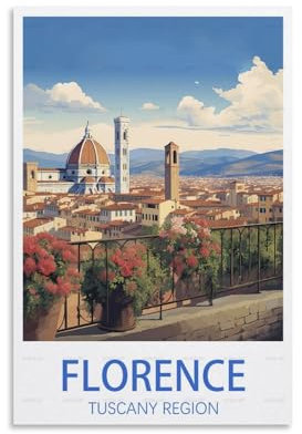 Vintage-Reiseposter Florenz Toskana, 20 x 30 cm, Leinwand-Kunst-Poster für Wohnzimmer, Dekoration, Gemälde für Heimdekoration