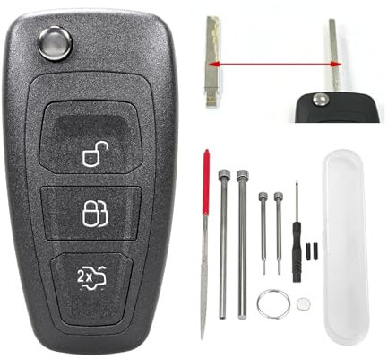 3 Tasten Flip Autoschlüssel Shell mit Stahl Pin Removal Tools Nadelfeile für Ford Focus MK3 Fiesta Grand C-Max S-Max Kuga Mondeo Galaxy (A)