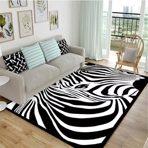 DJHWWD Teppich Nach Maß Günstige Quadratische Zebra Teppich, Wohnzimmer, Schlafzimmer Zubehör, Einfach Zu Pflegen Designer Teppiche Waschbare Teppich 60X120Cm Schwarz Teppich Zuschneidbar