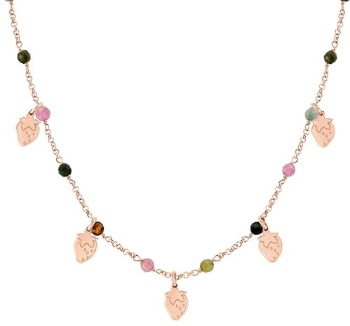 Nomination | Collana Donna Collezione Mon Amour - Chiusura a Moschettone – Acciaio, Argento 925 e Cristalli Colorati con Pendenti a forma di Fragola - Made in Italy – 38/42 cm (Oro Rosa Fragola)