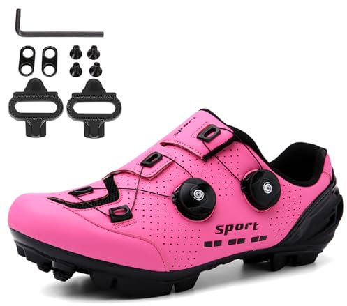 NGARY Fahrradschuhe MTB Damen, Radsportschuhe Atmungsaktive Mountainbike Schuhe kompatibel mit SPD 2 Schrauben mit Cleats Outdoor-Radschuhe,C,40 EU