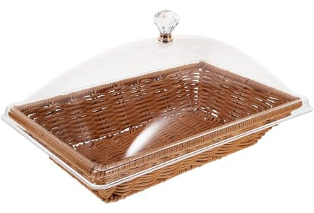 1set Woven Bread Basket with Transparent Lid Food Storage for Fruit Pastry and Snacks Lightweight Design for Home Bakery Office and Party Use