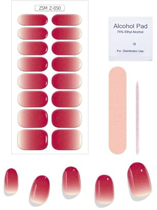 Semi Cured Gel Nail Wraps, 16Pcs Pure Color Gel Nail Polish Strips,Stick on Nail Polish Stickers Self Adhesive Gel Nail Polish Strips for Salon Fake Nails & Accessories Set for Women Girls