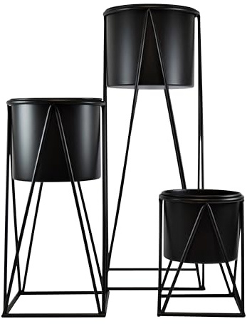 Spetebo Metall Pflanzenständer schwarz 3er Set - 70 / 47 / 26 cm - Blumenhocker mit entnehmbarem Pflanztopf - Blumentreppe Blumentopfhalter Blumenständer Pflanztopf modern
