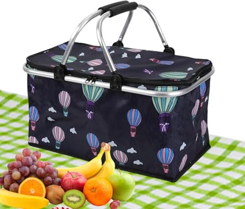 Großer Picknickkorb – 30 l -Picknickkorb, Faltbarer Picknickkorb-Kühler | Picknickbox, Einkaufskorb, Lunchtasche, Thermokorb, Campingausrüstung, Aufbewahrungskorb für Arbeit, Outdoor, Wandern, C