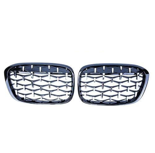 POMPOMPUR Für X1 F48 F49 2016-2019 Frontniere Auto Diamond Racing Grills Meteor Style Teile Zubehör(Black and Silver)