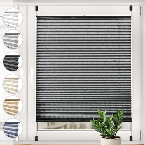 Sonello Plissee Crush Klemmfix ohne Bohren 90cm x 200cm Anthrazit Faltrollo Plisseerollo Jalousie für Tür & Fenster Blickdicht Sichtschutz Sonnenschutz Fertifplissee Rollo