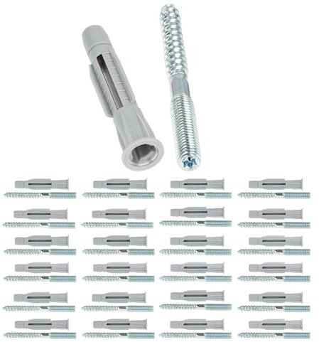 tecuro Stockschraube, Schraube zum Befestigen von Rohrschellen/Kabelkanälen/Regalen uvm., Metrischer Bolzen und Holzschraube M 8 x 80 mm zur Wandmontage, inkl. Dübel - VPE 25 Stück