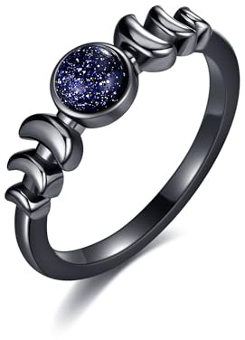 Blauer Sandstein Ring S925 Sterling Silber Mondsichel Fingerring Galaxie Verlobungsring Sandstein Schmuck Geschenk für Frauen Ehefrau (8)