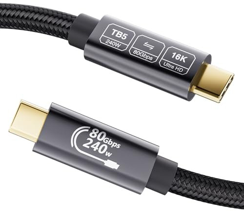 EUDOBEL 80Gbps Cable USB C Thunderbolt 5 1m,Bande passante unidirectionnelle jusqu'à 120Gbps,Supporte 240W, Vidéo 16K@30Hz 8K@60Hz,profondeur de couleur 12 bits pour Thunderbolt 4,USB 4,SSD,Laptop