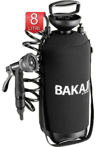 BAKAJI Doccia Multifunzione da Esterno Portatile con Tracolla, Annaffiatoio Salvaspazio con Pistola Multi Getto, Irrigatore Trasportabile Ideale per Giardino, Campeggio, Piante (8 Litri)
