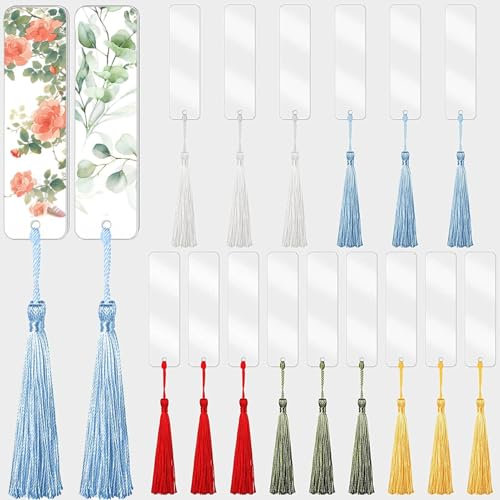 JOYIAL Blanko Lesezeichen Set, 30 Stück Acryl Lesezeichen Rohlinge mit 30 Bunten Quasten, 12 x 3.2cm, Personalisiert für DIY Handwerk, Geschenkanhänger, Bastelprojekte (Weiß)