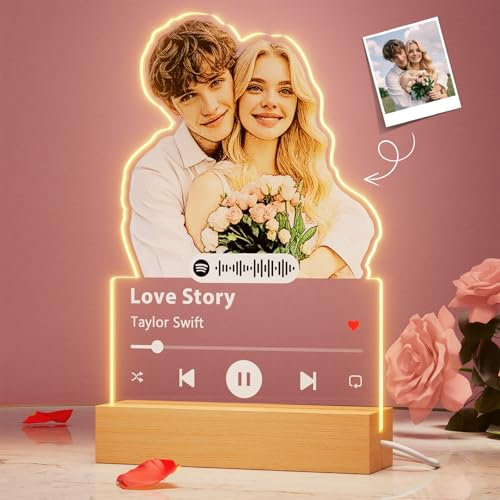 witfox Personalisiert Valentinsgeschenke für Freund Freundin - Spotify Glas Personalisierte Geschenke mit Foto Text Code, Personalisiertes Fotogeschenk für Sie Ihn Valentinstag Jahrestag Geburtstag