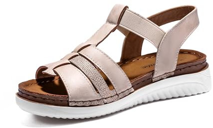 JOMIX Sandales Femme avec Élastique Sandales Femmes Compensé été Confortables pour Piscine Douche Mer et Plage(Abricot,39)