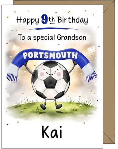 Personalised Portsmouth Birthday Card - Son Grandson Nephew Boy Football Fan - Custom Name Age Relation Cards