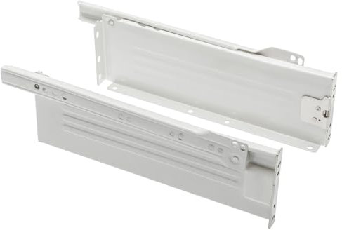 Kitchen Metal Drawer Box Sides Kitchen Roller Runners White Cupboard 2 Pair (Set for 1 Drawer) (L400mm x H54mm)