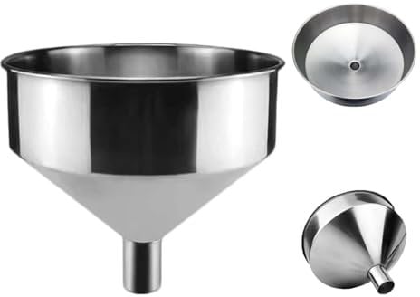 Metal Funnel Stainless Steel Funnel with Filter Household Oil Extra Large for Filling Bottles, Liquid, Oils, Powder Beans Jam Industrial, Stainless Steel, Metal