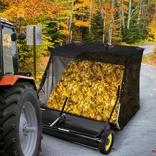 Garvee Traino per spazzatrice da 122 cm, grande trazione dietro l'erba, raccoglie foglie ed erba con design a corda di scarico, altezza di spazzamento regolabile per raccogliere detriti ed erba
