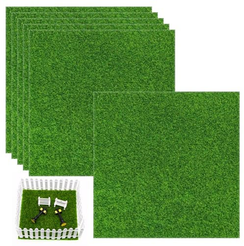 Life-Like 15 x 15cm Artificial Grass Mat, 6 Pcs Garden Squares for Miniature Dollhouse Decoration, Modelling, Pretend Craft and Fairy Imitation