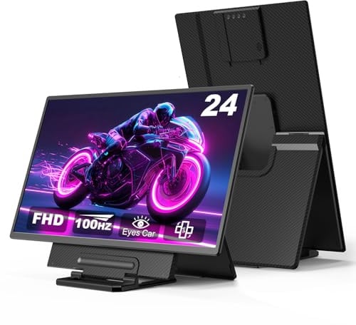 24 Inch Large Portable Monitor, 1080P FHD 100Hz Laptop Screen Extender, IPS Monitor Extender 125% sRGB, USB C HDMI for Office Gaming with Detachable Stand, Monitor