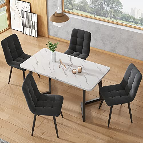 Lcoho 117x68cm Esstisch,(1-St), Gestell aus Metall Rechteckiger Esstisch aus Moderner Marmormuster Küchentisch mit Metallbeinen für Esszimmer Wohnzimmer (Schwarz/Weiß)
