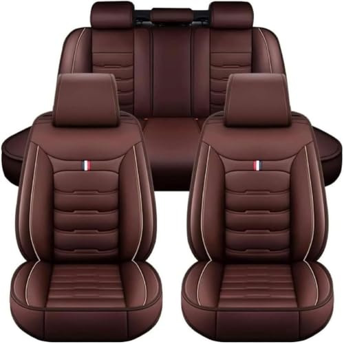 GUOQINGLH Auto Sitzbezüge Full Set für Nissan Micra K12 2003-2010, 5-Sitzer Autositzbezüge Leder Schonbezüge Wasserdicht VerschleißFest Autositzbezug, C/Coffee