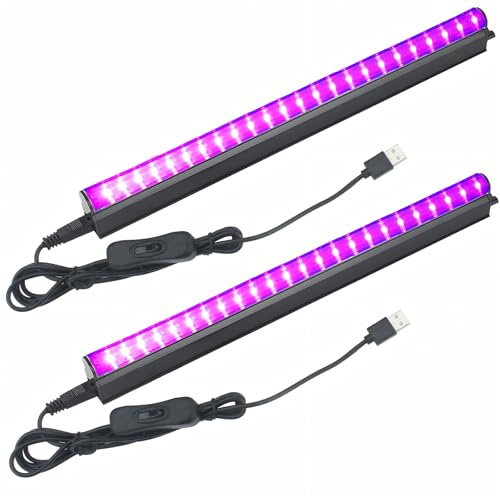 Indmird UV LED Black Light, 2PCS 5W 1ft USB Blacklight Bar | 395-400nm Black Light Bar for Glow Party, Portable UV Lights with Switch for Cabinet, Club, Body Paint, Halloween Decoration