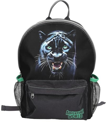 Depesche 13694 Adventure World Panther Backpack in Black and Green with Panther Motif, Bag with Adjustable Straps