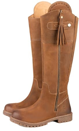Ladies Tall Leather Boots Spanish Style Womens Knee High Boot Zip Up Riding