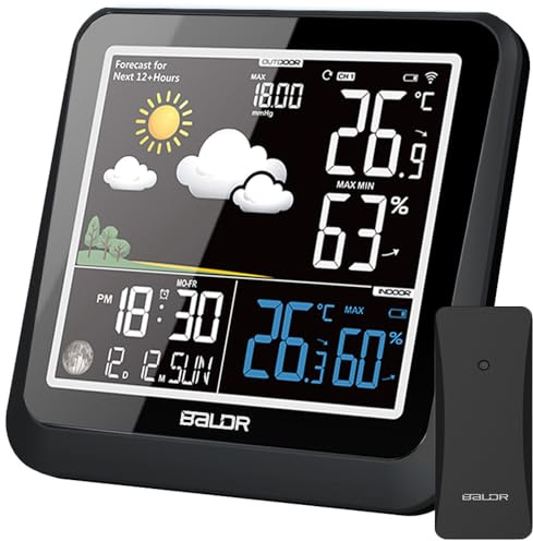 LEVIPE Stazione Meteo con Sensore Esterno Senza Fili – Stazione Meteorologica Wireless con Display a Colori, Previsioni del Tempo, Temperatura Interna/Esterna, Umidità, Orologio Atomico, Fasi Lunari