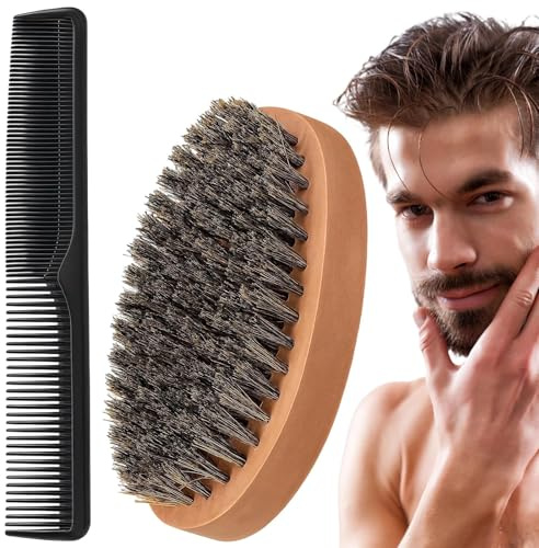 2 Stück Bartkamm Männer,Bartbürste und Rundbürste, Doppelseitiger Kamm für Bartpflege und Styling, Hochwertiges Bartstyling Set für Männer
