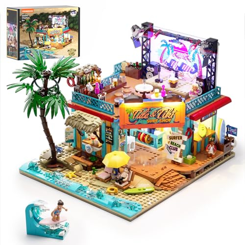 Lumibricks Surfshop 20004 - Blocchi di fissaggio con luce, stile hawaiano, spiaggia con palco luminoso da discoteca, regalo per appassionati di surf e mattoncini, 1752 pezzi, 20004