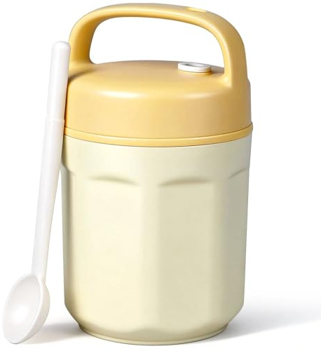 Purilit design 20 oz Schüssel mit Deckel und Löffel – Edelstahl, BPA-frei, auslaufsicher – Ideal für Snacks, Obst, Joghurt, Müsli, Suppe & Mittagessen (Gelb)