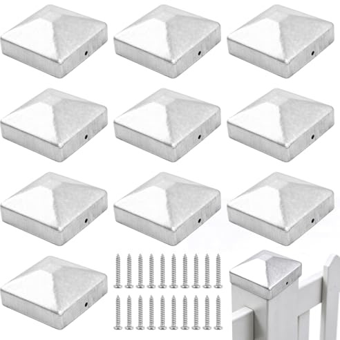 Dengthrive 10 Stück Pfostenkappe 7x7cm Pfostenkappen, Zaunpfosten Kappen | Holzpfosten Bodenhülsen Zaun Abdeckkappen, Verzinkte Metall Zaunkappen Pfostenabdeckung 7x7, Witterungsbeständige Schutzkappe