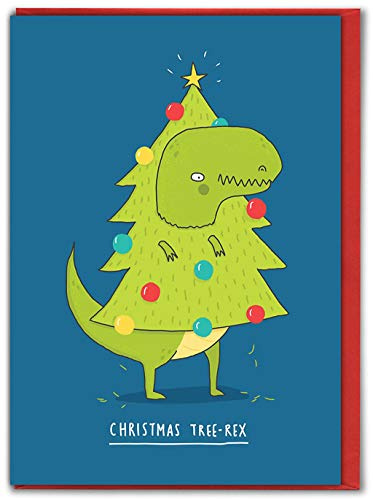 Brainbox Candy - Funny Xmas Dinosaur Cards For Son - Dinosaur Christmas Cards - 'Tree-Rex' - For Son And Daughter
