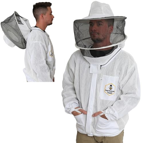 3 Layer Ultra Ventilated Beekeeping Jacket for Men and Women with Round Veil Hood, Vented Premium Beekeeper Jackets for Professional, Commercial, and Beginner Beekeepers (Medium)