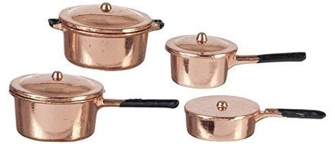 Melody Jane Maison de Poupées Cuivre Casserole Jeu de Poêle Miniature Accessoire de Cuisine
