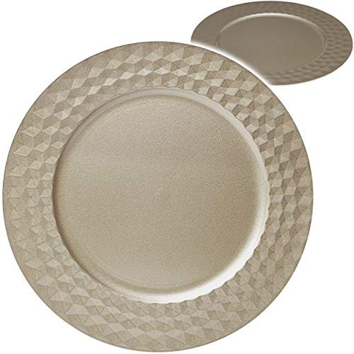 alles-meine.de GmbH großer edler - XL Teller - Platzteller/Unterteller/Plätzchenteller - Ø 33 cm - Dunkles Silber grau/Titan Stahl - Glanz - Rautenmuster gehämmert - Silber..