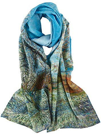 YangtzeStore Long Crepe Silk Scarf Classic Art Print, The Pink Peach Tree By Van Gogh, 61 x 17 (155cm x 43cm)