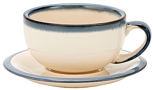 Coffeezone Cappuccino-Barista-Tasse mit Untertasse, Keramik, Vintage-Design, 340 ml, Beige