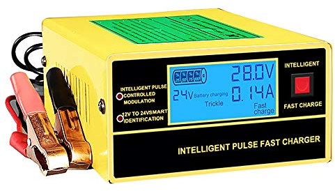 HEWXWX Car Battery Charger,12V 24V Battery Charger & Maintainer, Intelligent Pure Copper Charger With Large LED Display,Suitable For Most 3Ah-200Ah Lead-Acid Batteries