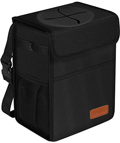 Femuar Poubelle de voiture anti-fuite avec couvercle – Poubelle automobile étanche pour SUV, sac poubelle de voiture pliable et portable, noir
