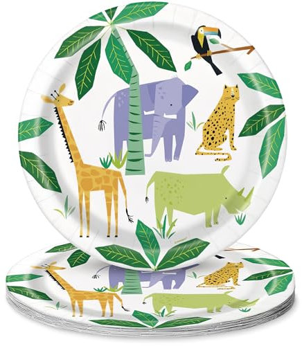 Animal Safari Round Dinner Plates (22cm) - Bold & Vibrant Wildlife Design - Perfect for Parties & Events - 8ct