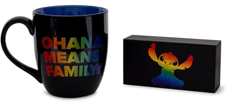 Silver Buffalo Disney Stitch Ohana Means Family Rainbow Pride Keramiktasse und Box Schild Set, 530 ml