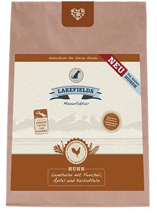 Lakefields Premium Hundefutter trocken | Huhn 68% | 1 x 1kg | Getreidefreies Trockenfutter für kleine ausgewachsene Hunde | Extra kleine Kroketten | Zutaten in Lebensmittelqualität