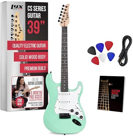 LyxPro CS 39” Electric Guitar Kit for Beginner, Intermediate & Pro Players with Guitar, Amp Cable, 6 Picks & Learner’s Guide | Solid Wood Body, Volume/Tone Controls, 5-Way Pickup - Green